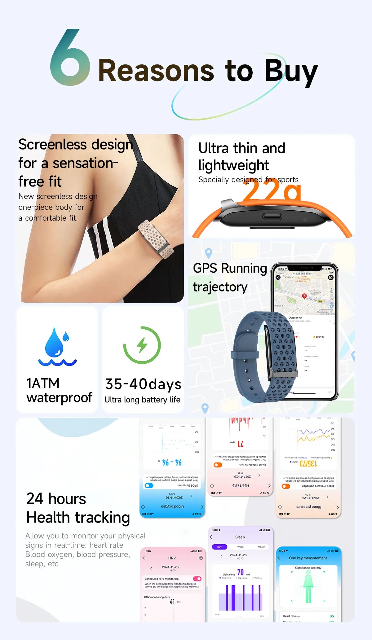 LIGE New No screen Smart Watch 20-day Ultra-long Use Time 24hours Blood Oxygen/Blood Pressure Monitoring Sports Smart Bracelet