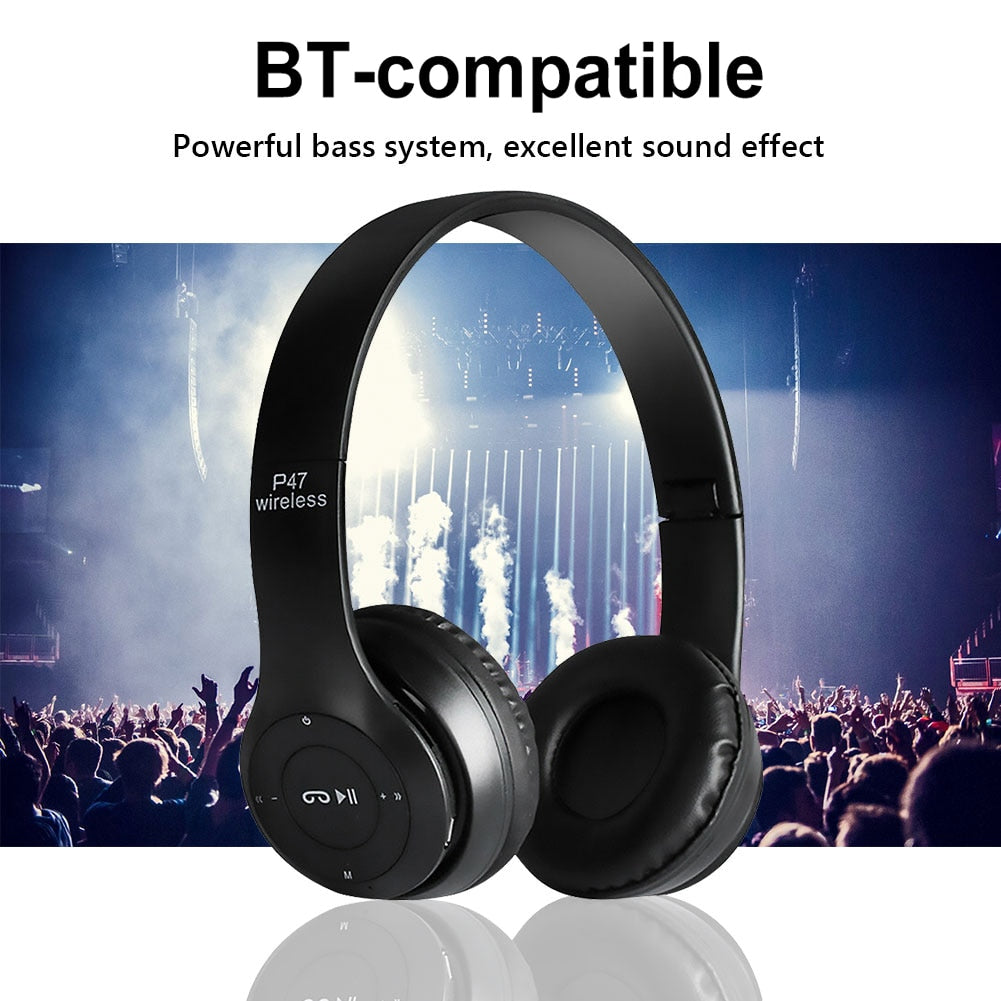 P47 Wireless Bluetooth Headset Over Ear/Earphone Built-in Mic Folding Earbuds Stereo