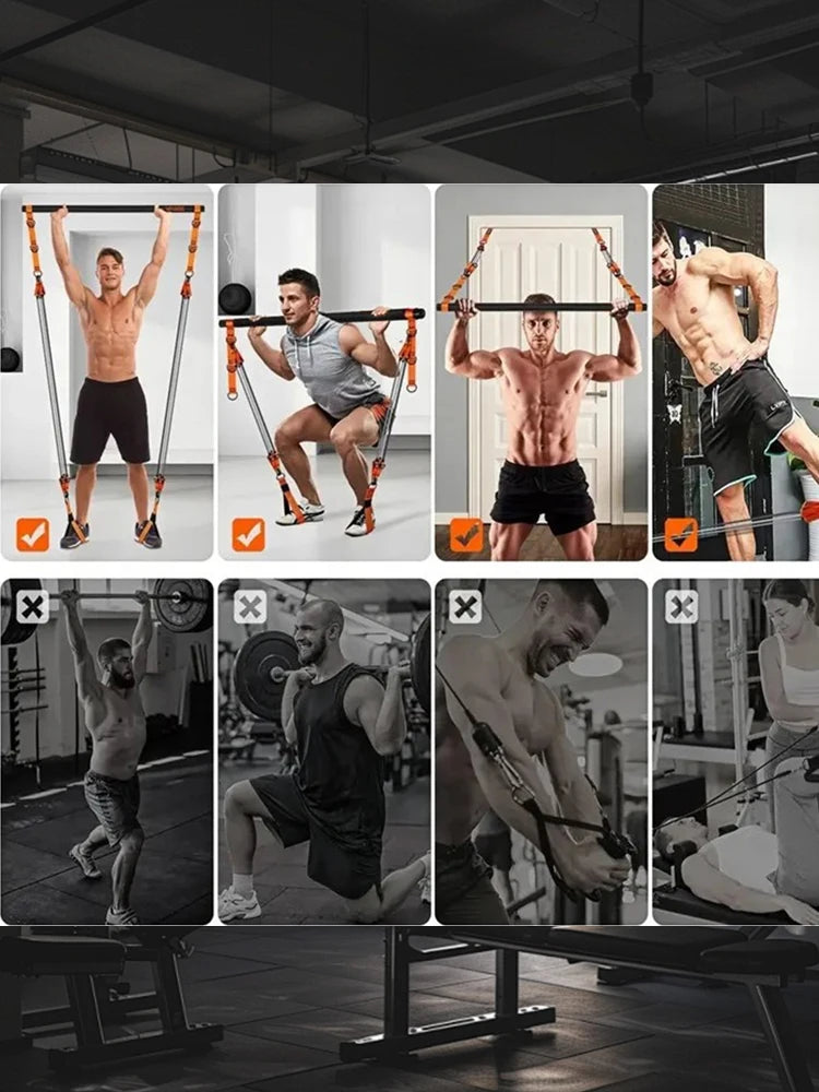 Pilates Bar Kit with Resistance Bands Pilates Workout Equipment/Portable Yoga Pilates Stick Home Gym Strength Training Equipment