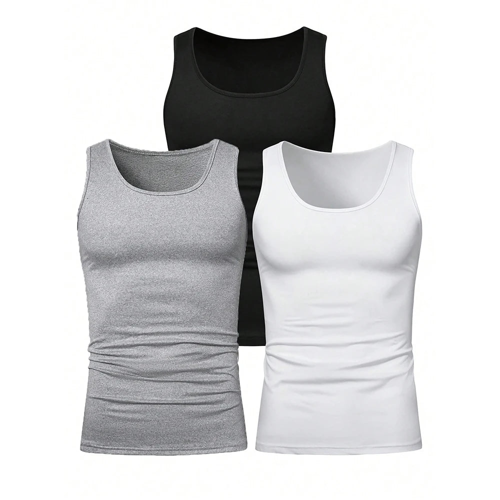 3pcs Summer Men's Sleeveless Tank Top Solid Vest Undershirts O-neck/Gym Tees Trendy Versatile Slim Fit Men Casual Vest Tops