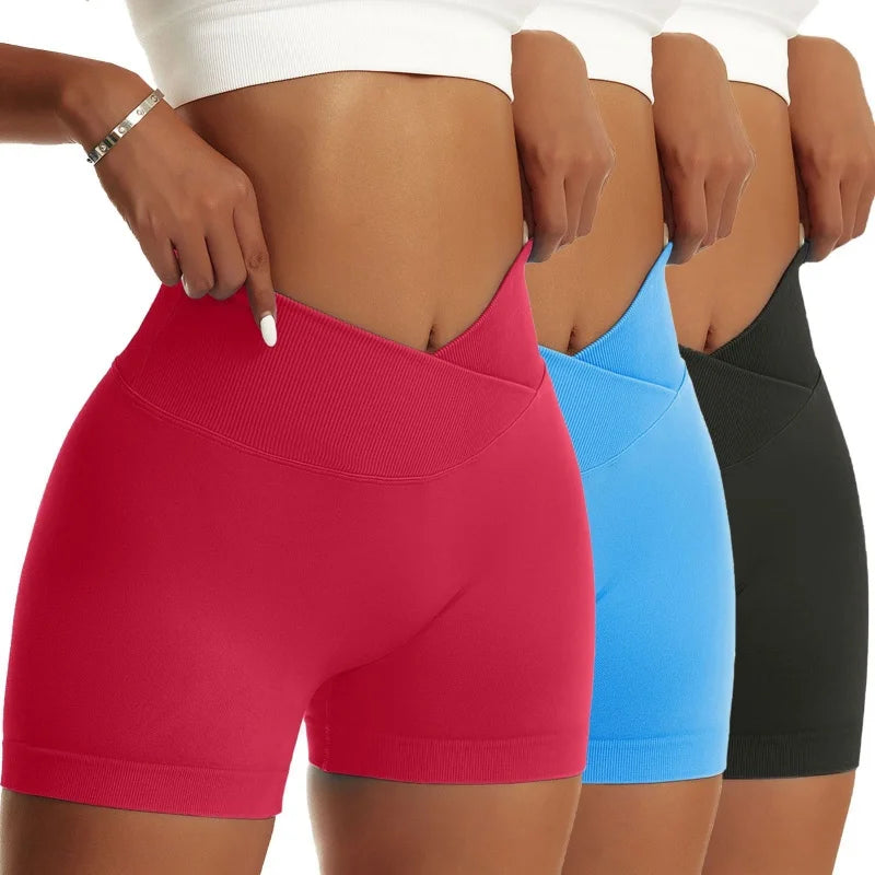3 Pieces Women Solid Peach Hip Sports Pants High Elastic/Breathable Running Biker High Waist Yoga Scrunch Shorts for Women