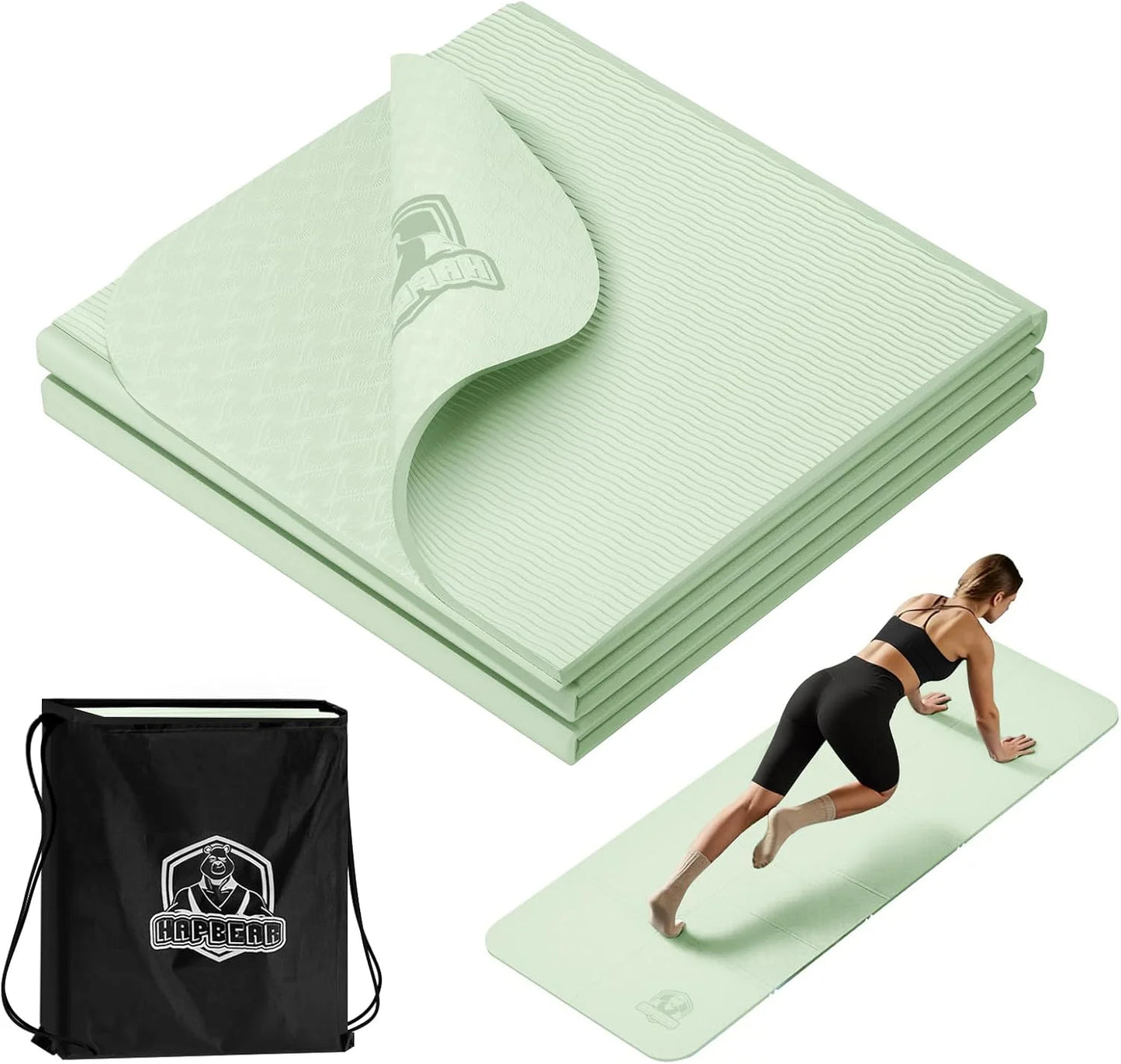 HAPBEAR Foldable Yoga Mat - 72"x24"x0.24" (6mm), Non-Slip/TPE Exercise Mat for Home Workout Yoga Pilates Stretching