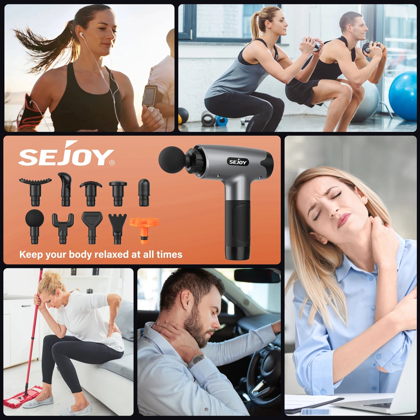 Electric Fascia Gun Muscle Massage Gun with 10 Massage Heads 30 Speeds/Percussion Tissue Back Massager For Body Back Neck Leg