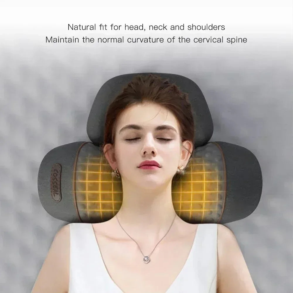 Okayso Electric Neck Massager Cervical Pillow Hot Compress Neck Stretch/Heating Vibration Neck Shoulder Massager Traction Pillow