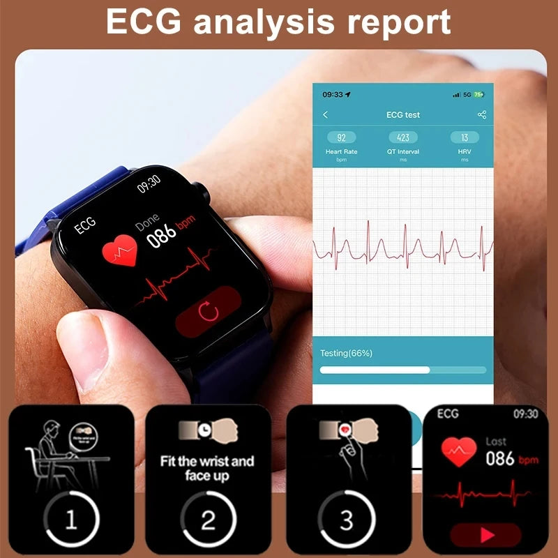 New Al Science Diagnosis Blood Lipids Uric Acid Blood Oxygen/Smart Watch Men ECG+PPG Voice Bluetooth Call Health Smartwatch