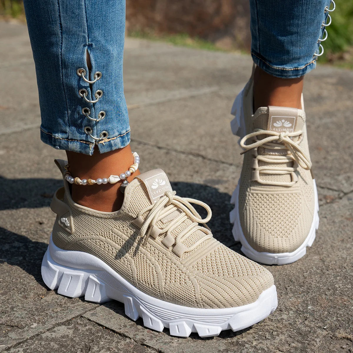 Women's Spring Knitted Shoes Lightweight Breathable Shoes/Plus Size Comfort Non-Slip Casual Flat Sole Slip-On