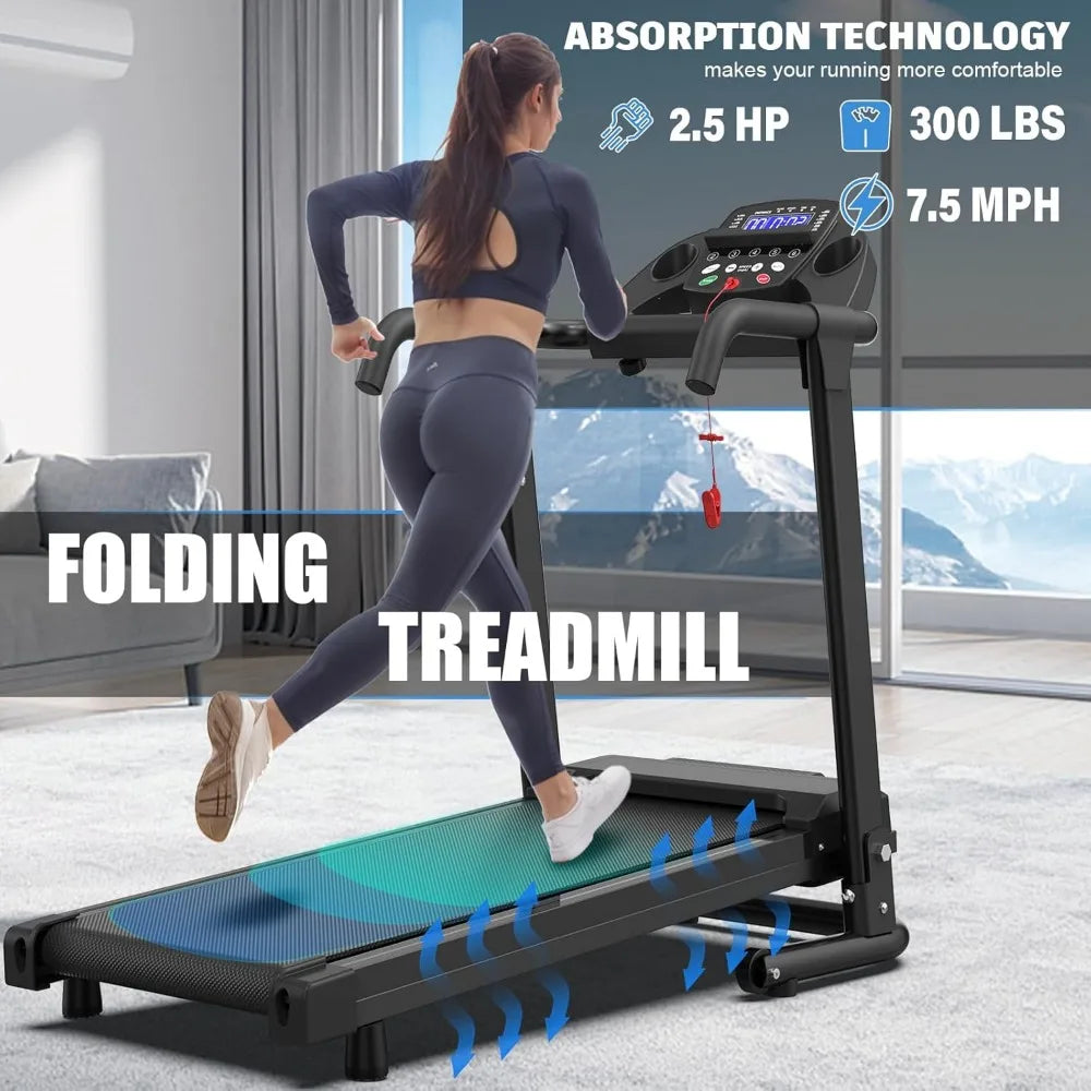 Foldable Treadmills for Home, Portable Treadmill with Handles, 2.5HP Treadmills/300 lb Capacity APP Control Fitness Folding Treadmill