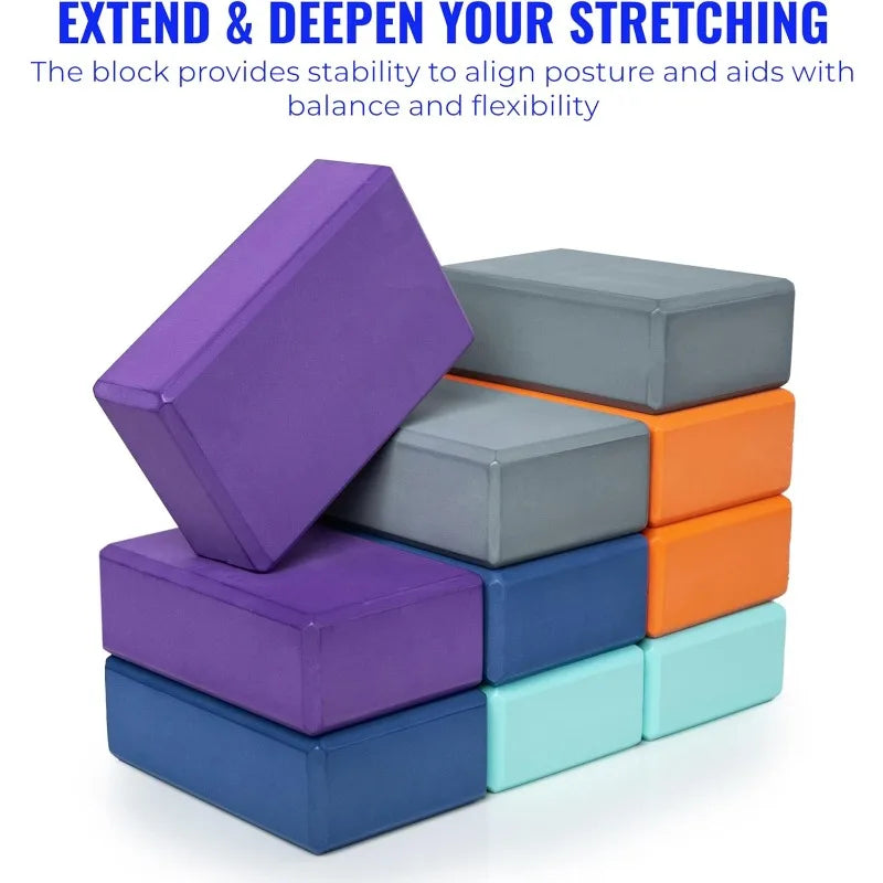 Hello Fit 3" Yoga Block 20 Pack Bulk EVA Foam Yoga Blocks/Firm and Supportive Yoga Brick Balance Foam, 3" x 6" x 9",Assorted