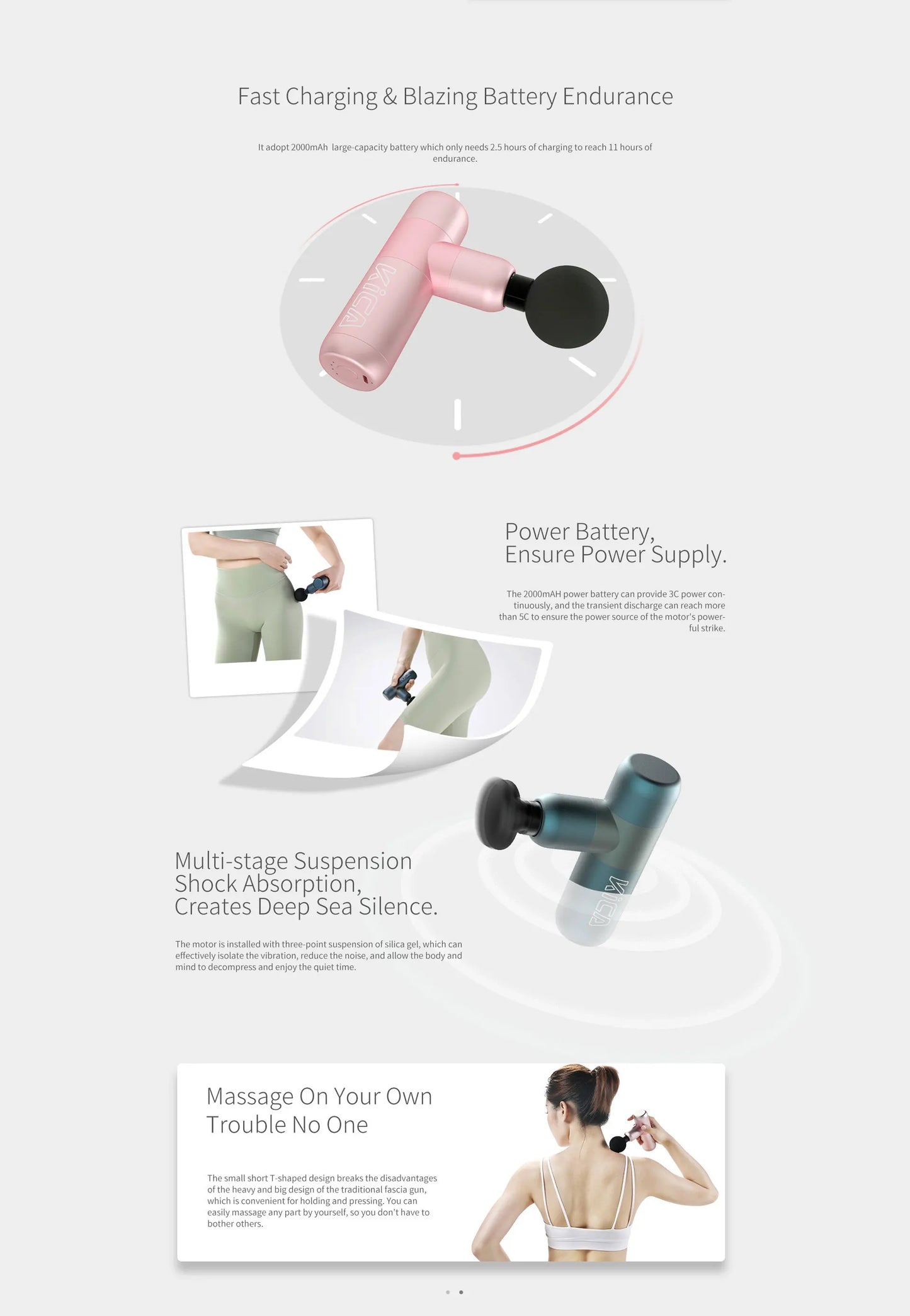 KICA Portable Smart Fascia Gun Electric Mini Body Massager/Professional Fitness Muscle Gun for Sport Slimming Pain Relief