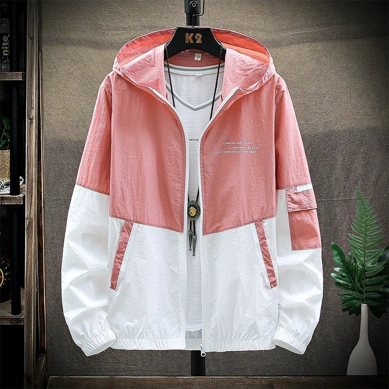 Summer Skin Coats Men Ultra Light UV Sun Protection Big Size Hooded/Windbreaker Jacket Men Striped Casual Outwear