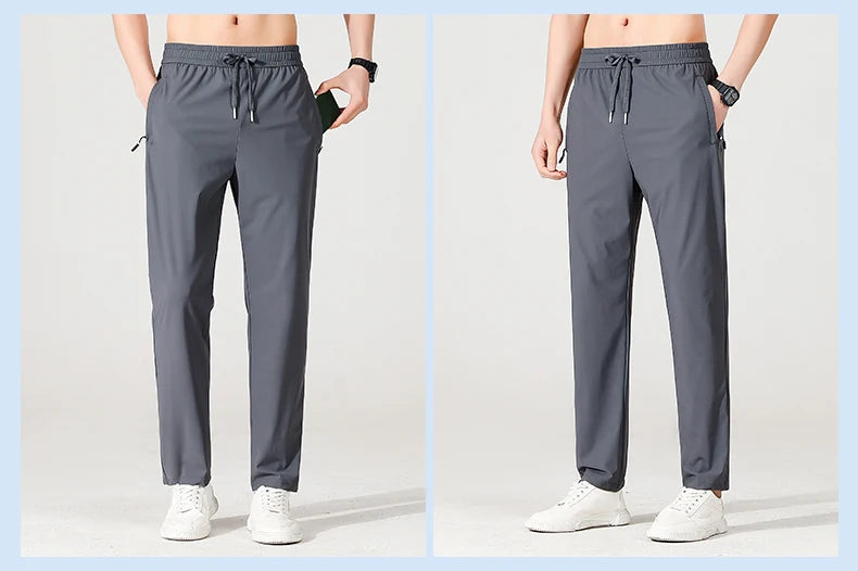 Ice Silk Men's trousers summer black-and-gray thin style business casual/pants outdoor stretch breathable straight leg Pants