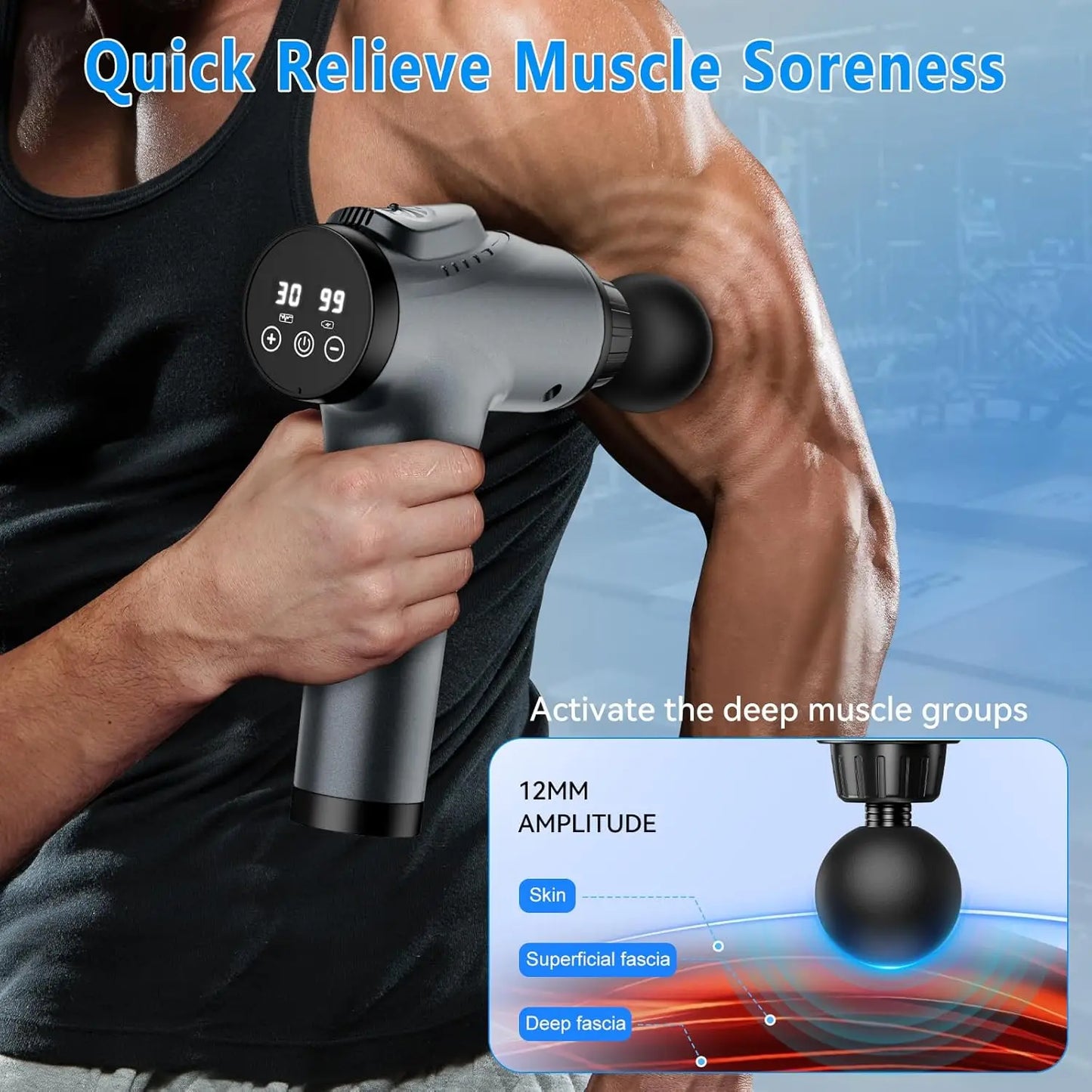 Massage Gun for Athletes, Electric Percussion Massager/with 30 Speeds & 9 Heads for Deep Tissue Relief