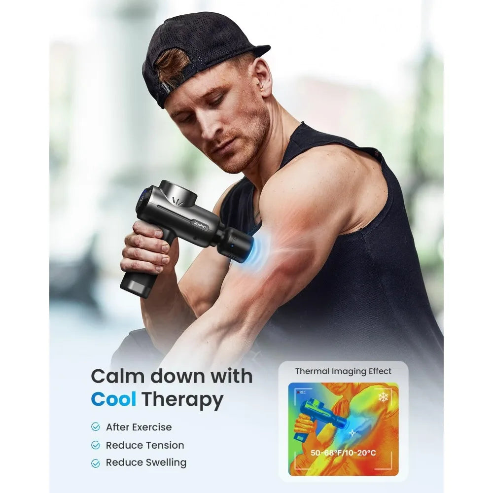 Massage gun with hot and cold deep tissue percussion/muscle massage gun portable Bluetooth and charging stand