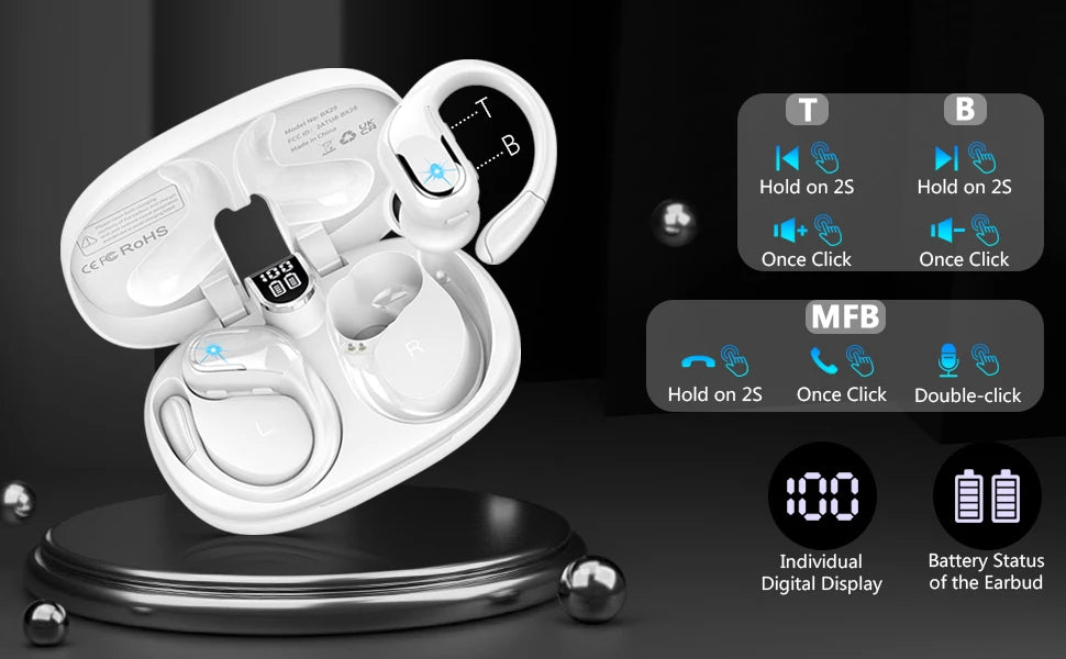 Wireless Earbuds, Bluetooth 5.3 Headphones Sport Bluetooth Earbuds/with ENC Noise Canceling Mic Bass Stereo Wireless Earphone