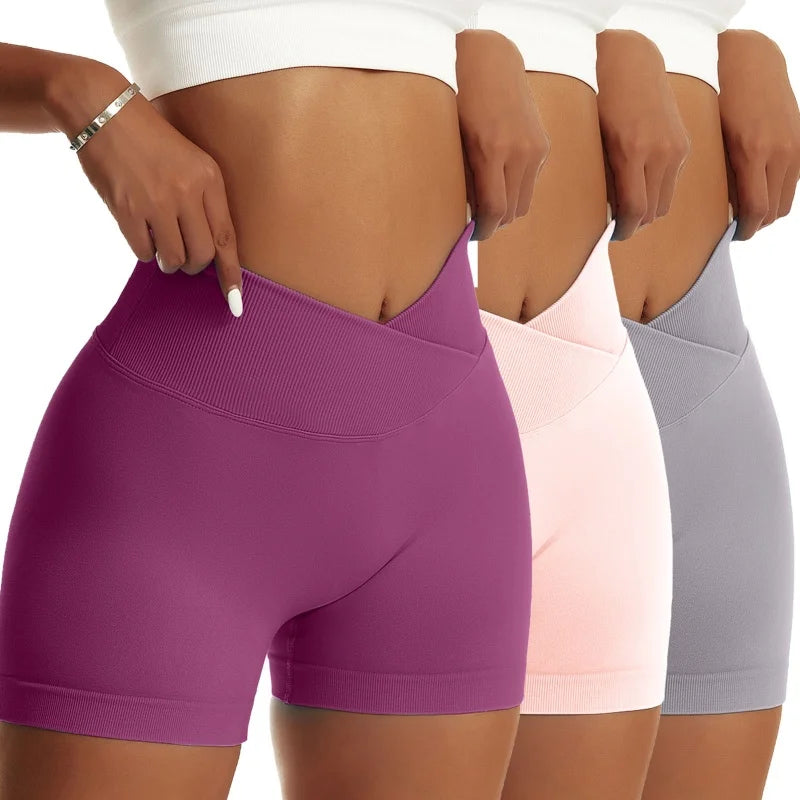 3 Pieces Women Solid Peach Hip Sports Pants High Elastic/Breathable Running Biker High Waist Yoga Scrunch Shorts for Women