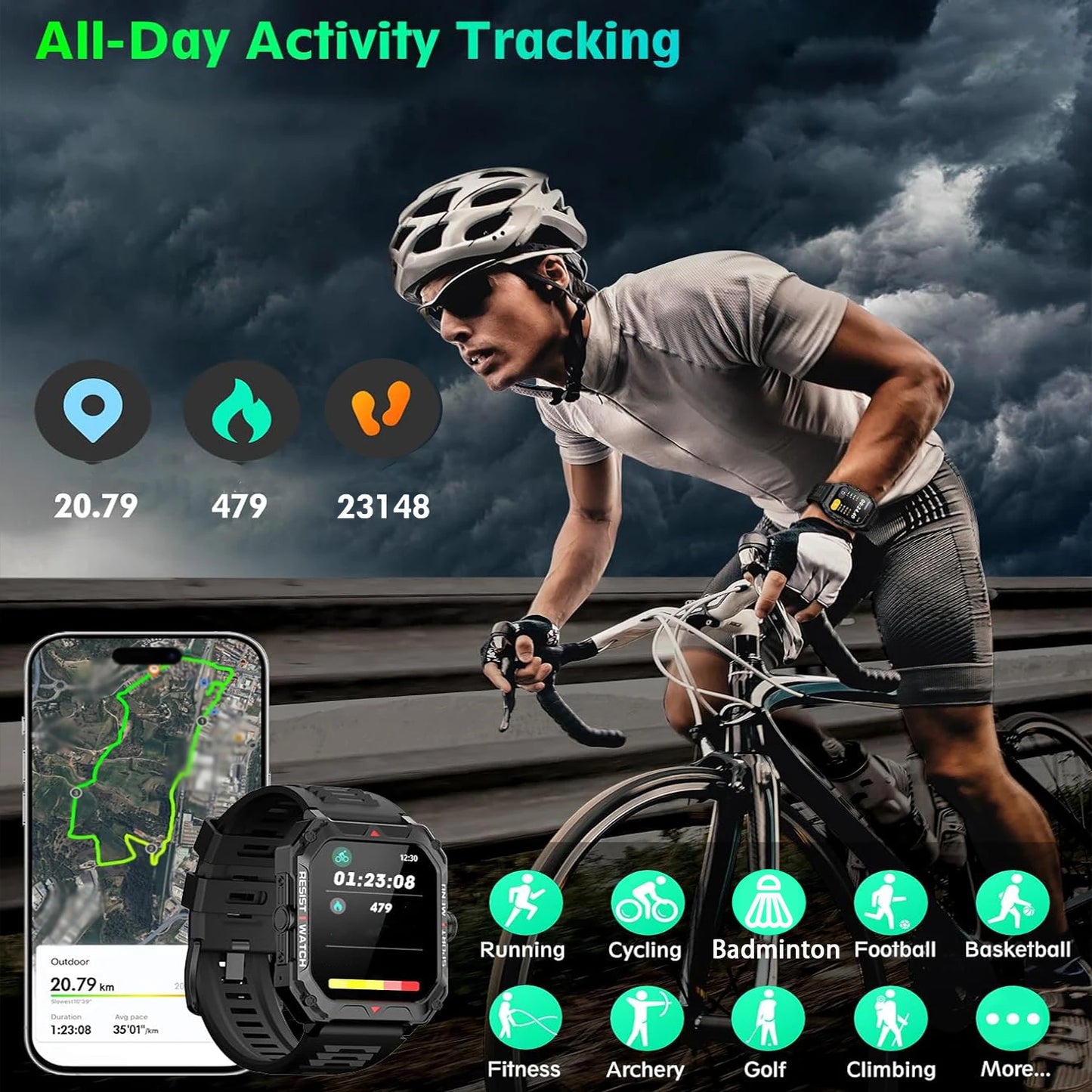 1.85" Touchscreen Smartwatch With 350mAh Battery/Call and Message Alerts Fitness Tracking, Smart Watch For Android & Iphone