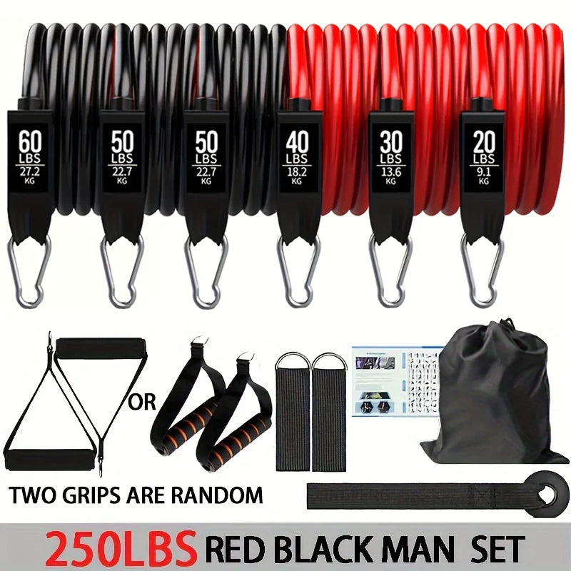Resistance Bands Set 250lbs Elastic Exercise Bands with Door Anchor Handles/Ankle Straps and Carry Bag Indoor Outdoor Fitness