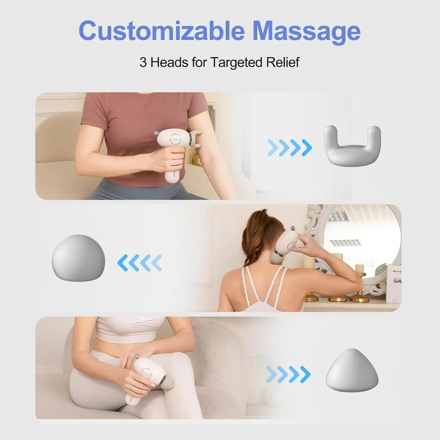 Massage Gun Deep Tissue, Mini Massager Gun with Heat Handheld Percussion/3 Interchangeable Heads & 4 Speeds Fascia Gun Relieve