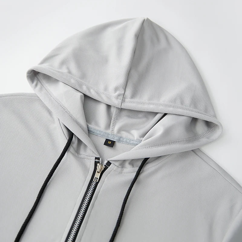 Men s Lightweight Short Sleeve Zip Up Hoodie Sweatshirt with Drawstring/Solid Color Casual Pullover Hooded T-Shirt for Summer