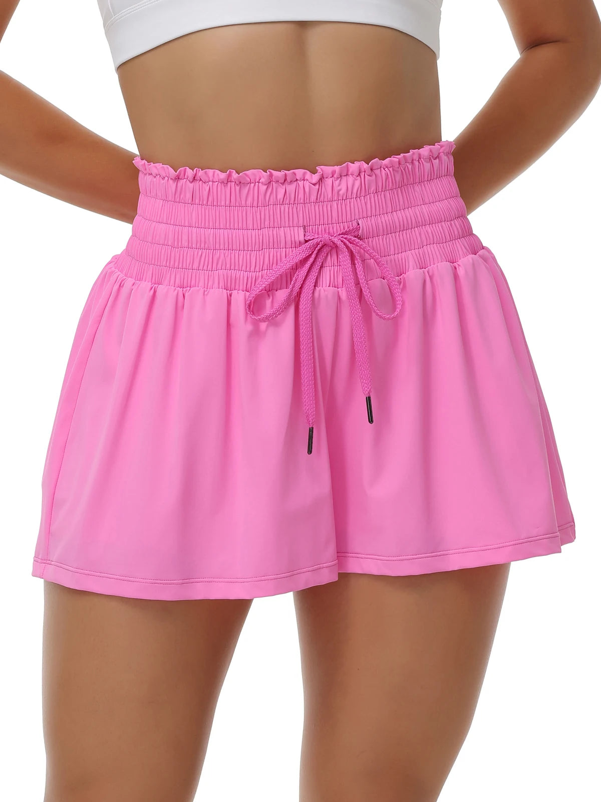 Women's 2-in-1 High Waist Running Shorts with Elastic Waist Drawstring/Comfortable Sports Pocket Shorts Lightweight