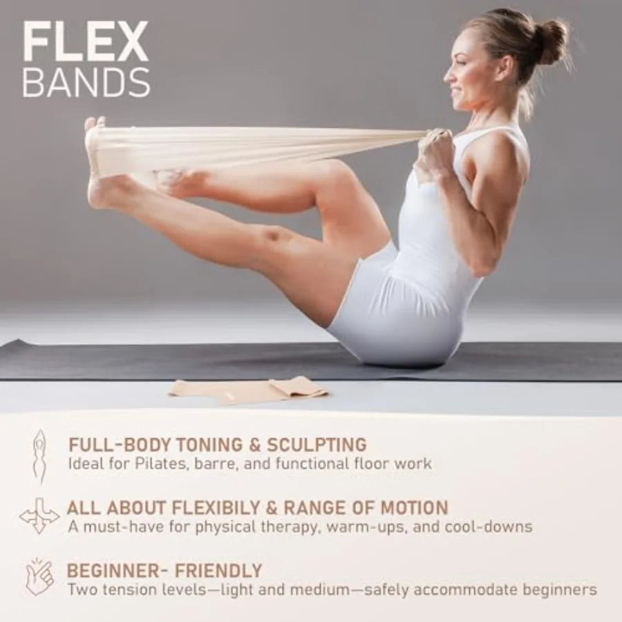 15-Inch Pilates Ring with Core Ball Resistant Loops/and Flex Bands Home Workout Kit in Black for Effective Training