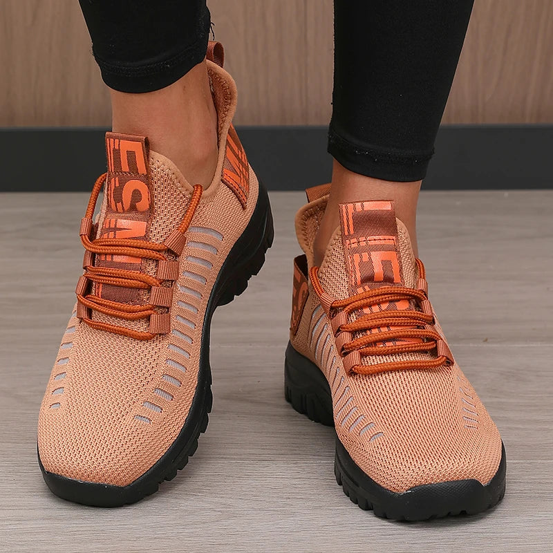 Women's Fashion Mesh Shoes New Trendy Design Breathable/Cool Comfortable Anti Slip Sole Outdoor Walking Flat Lace Up Shoes