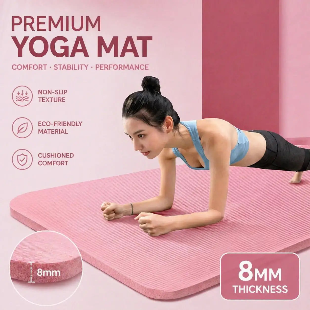 Pink Yoga Mat Set 185*61CM Non Slip Thickened Fitness Mat/For Yoga Pilates Home Sports Workout Exercise Mat