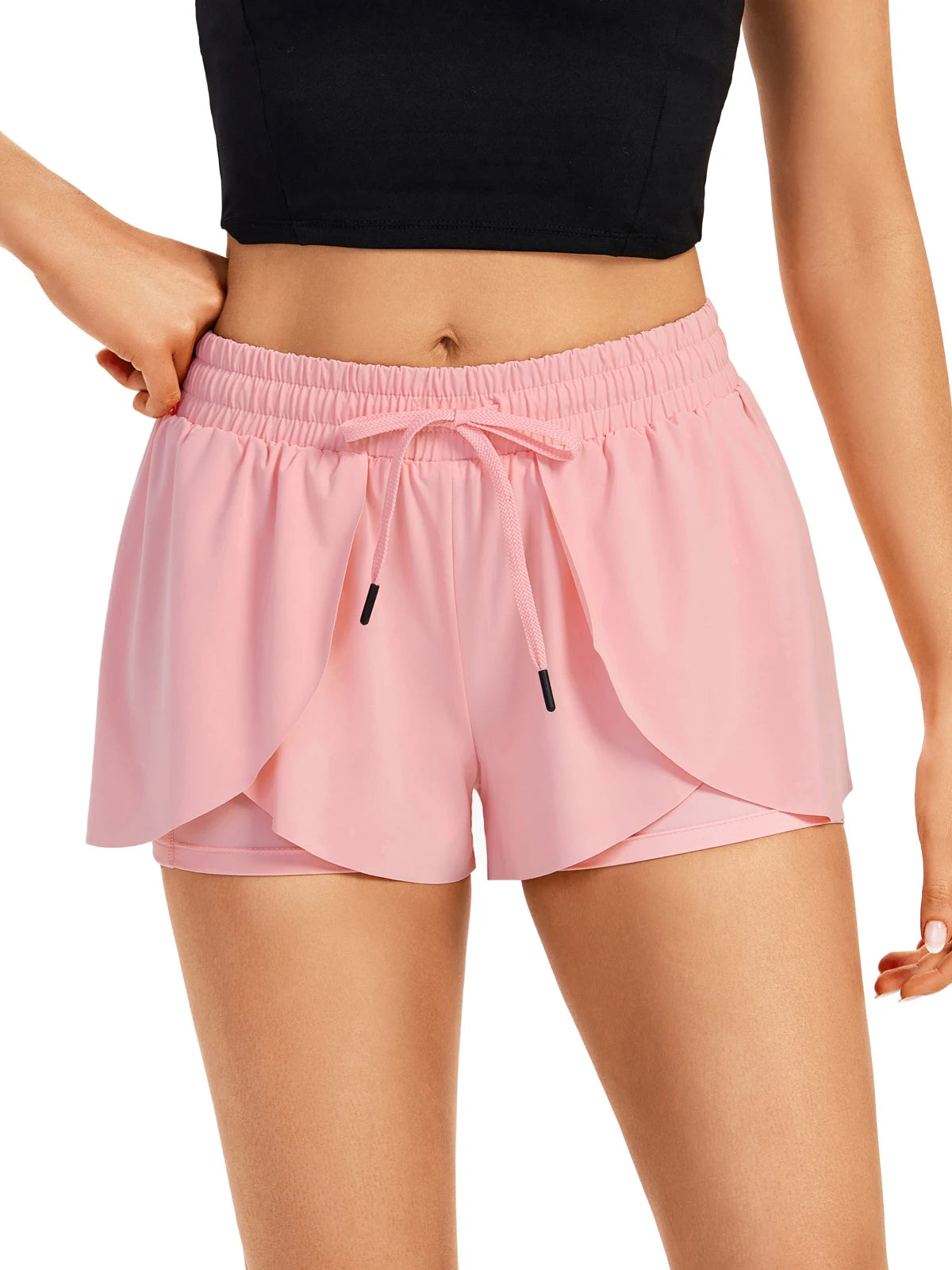 High Waist Running Shorts Women's Two-In-One Gym Yoga Exercise Sweat-Absorbent/Quick-Drying Tennis Skirt Elastic