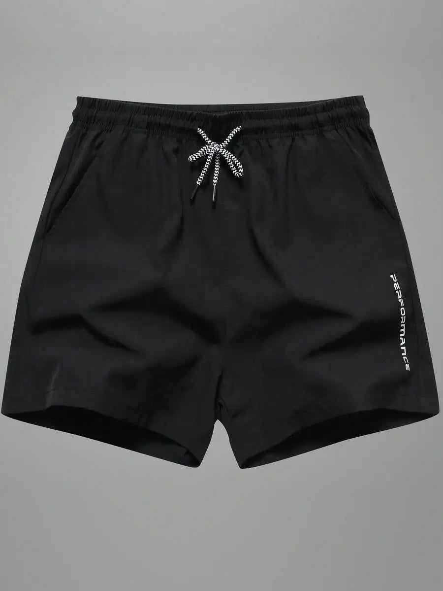 2PCS Men's Sport Shorts Boyfriend Style Summer 3/4 Length Shorts Minimalist Elastic Print Pants Drawstring With Pockets Running