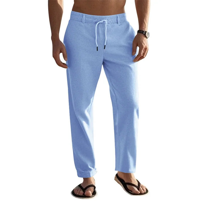 Men s Lightweight Drawstring Linen Pants with Pockets Comfortable/Straight Leg Casual Trousers for Summer Beach Wear