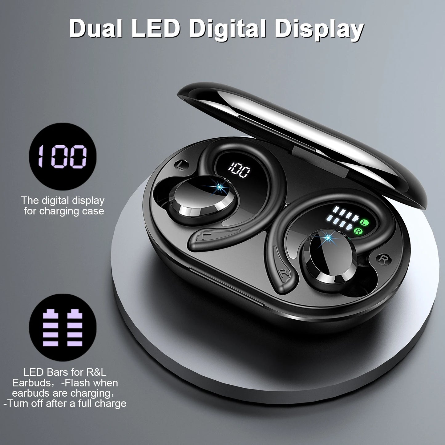 Wireless Earbuds, Bluetooth 5.3 On-Ear Headset Noise Cancelling Mic/48H Playtime Sports Headphones for Workout/Running.