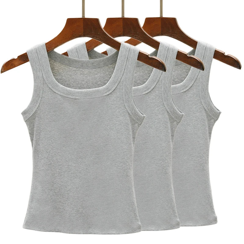 3PCS Set Cotton Camisole Vest Paired Summer Slim Fit Clothing/Simple Versatile Basic Top Breathable Women's Korean Style Tops