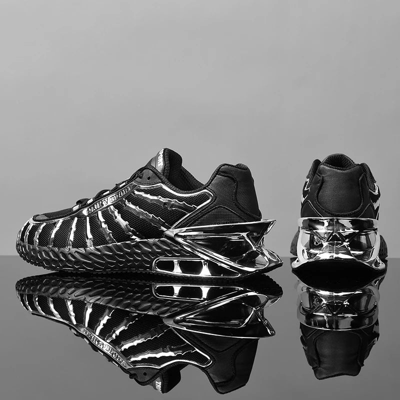 Men's air cushioned road running shoes, breathable weaving lightweight/and fashionable walking sports shoes, gold and silver