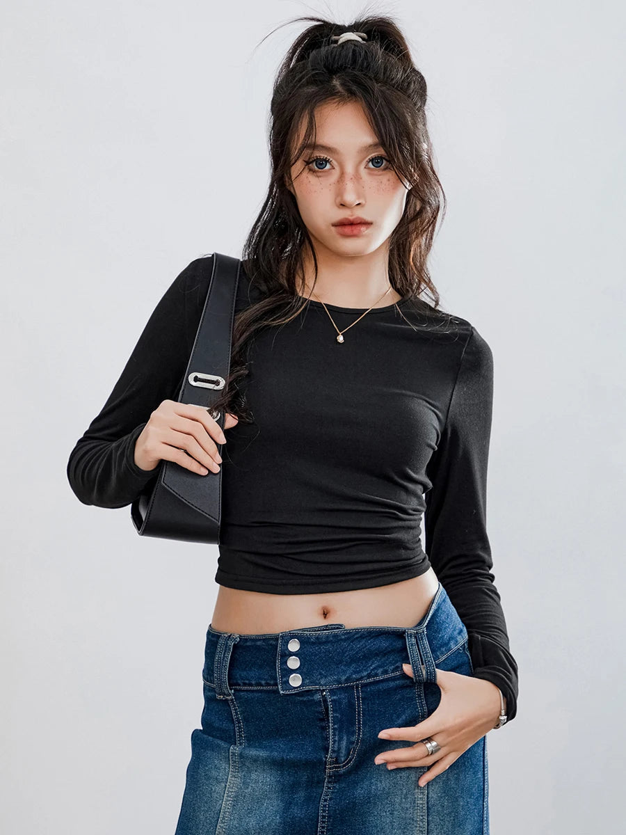 Women T-shirt Long Sleeve Crew Neck Solid Color Fit Ladies Fall Tops Streetwear Women's T Shirt