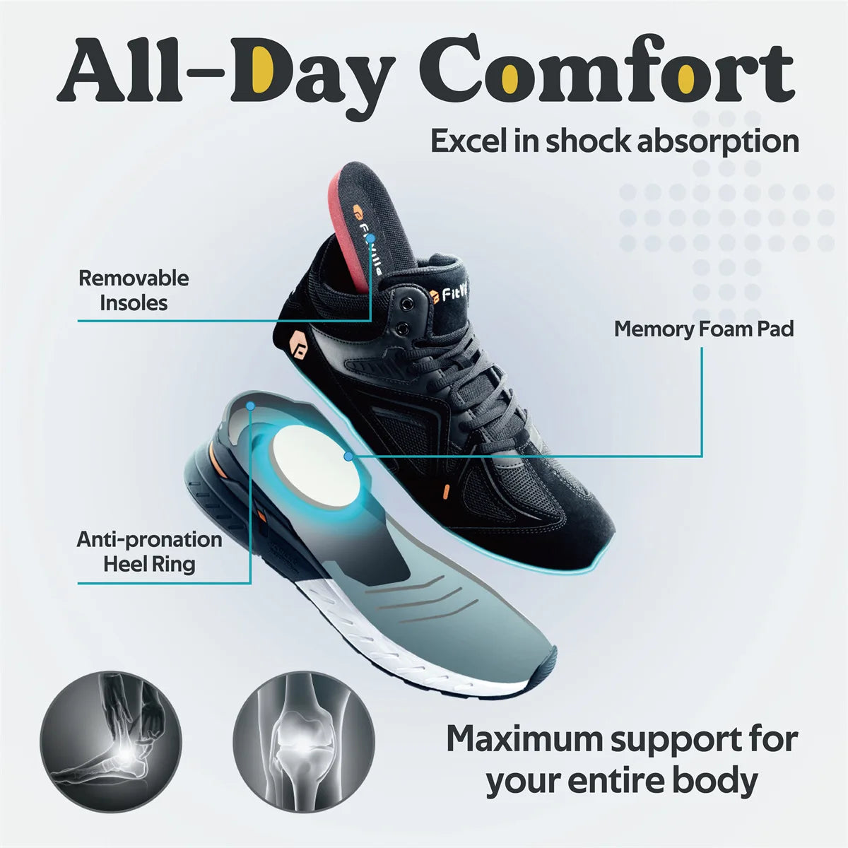 FitVille Men's High-Top Basketball Shoes Widened Lightweight Casual Sneakers/Breathable For Male Swollen Feet Relieve Pain