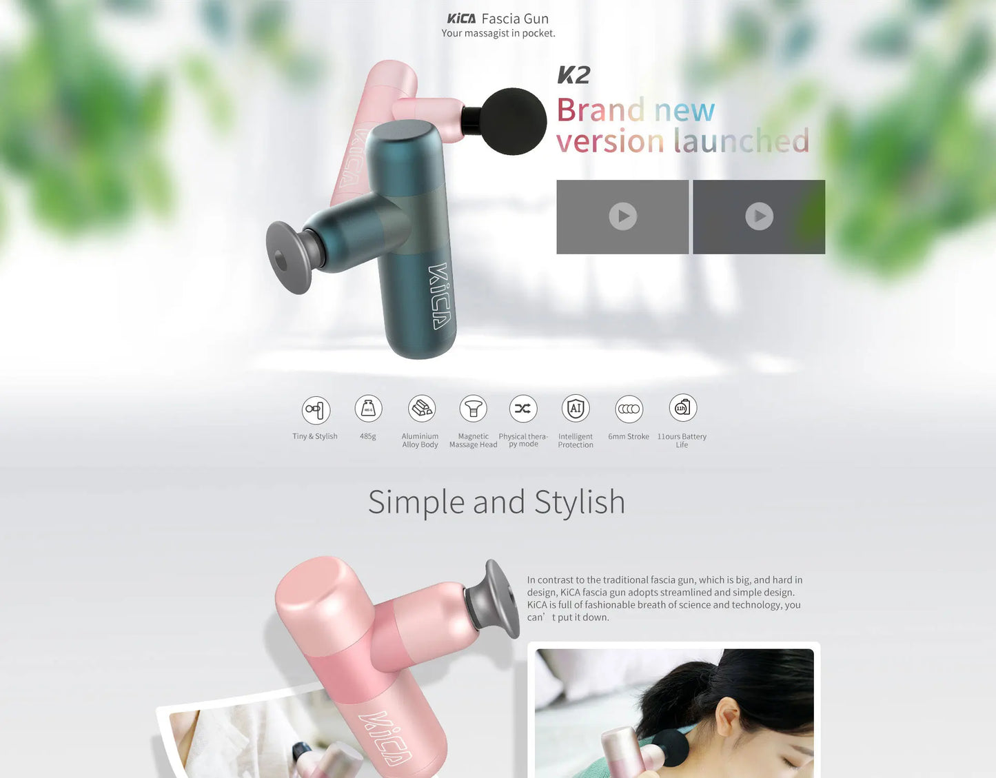 KICA Portable Smart Fascia Gun Electric Mini Body Massager/Professional Fitness Muscle Gun for Sport Slimming Pain Relief