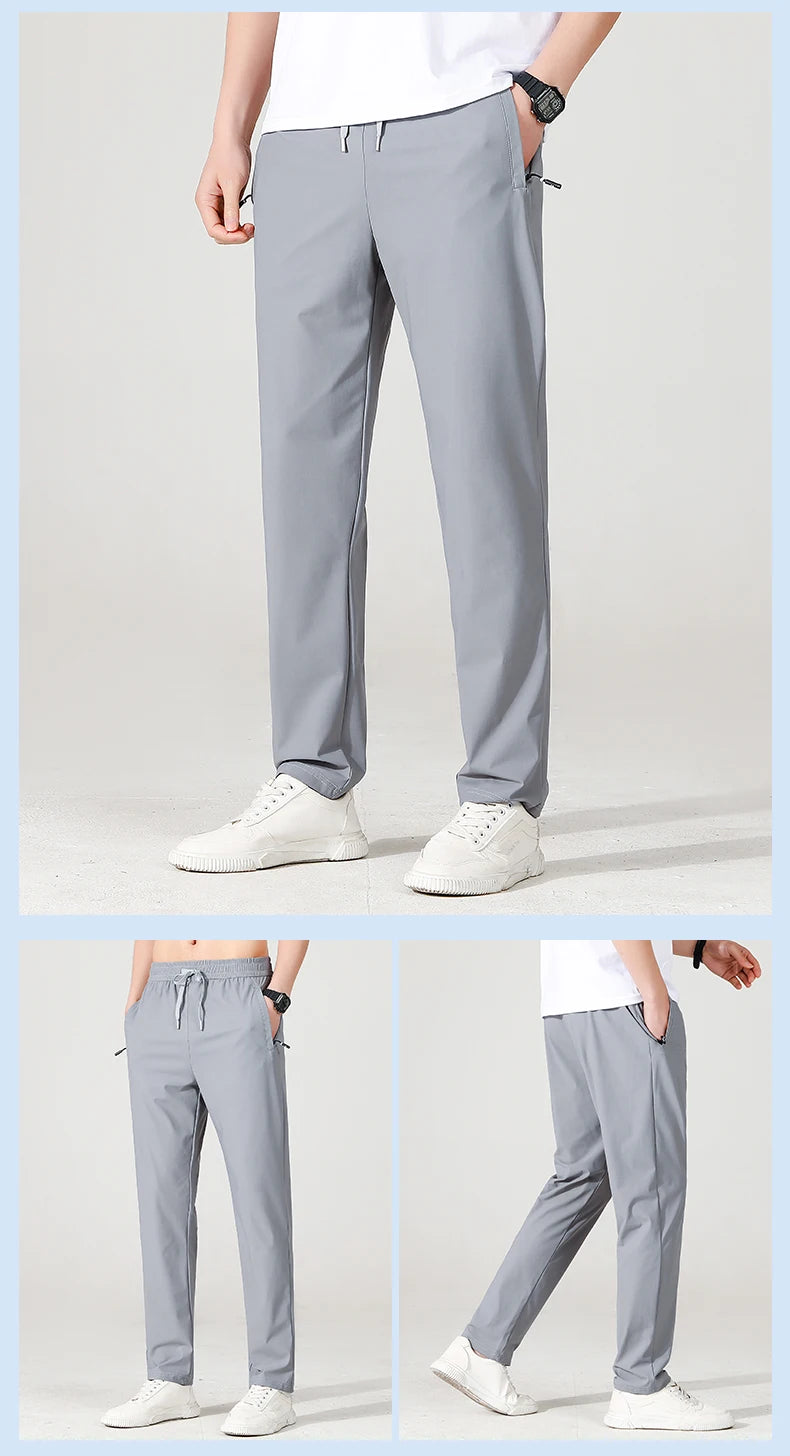 Ice Silk Men's trousers summer black-and-gray thin style business casual/pants outdoor stretch breathable straight leg Pants