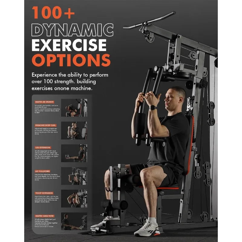 Mikolo Home Gym Workout Station with 150LBS Weight Stack/Multifunctional Home Gym Equipment