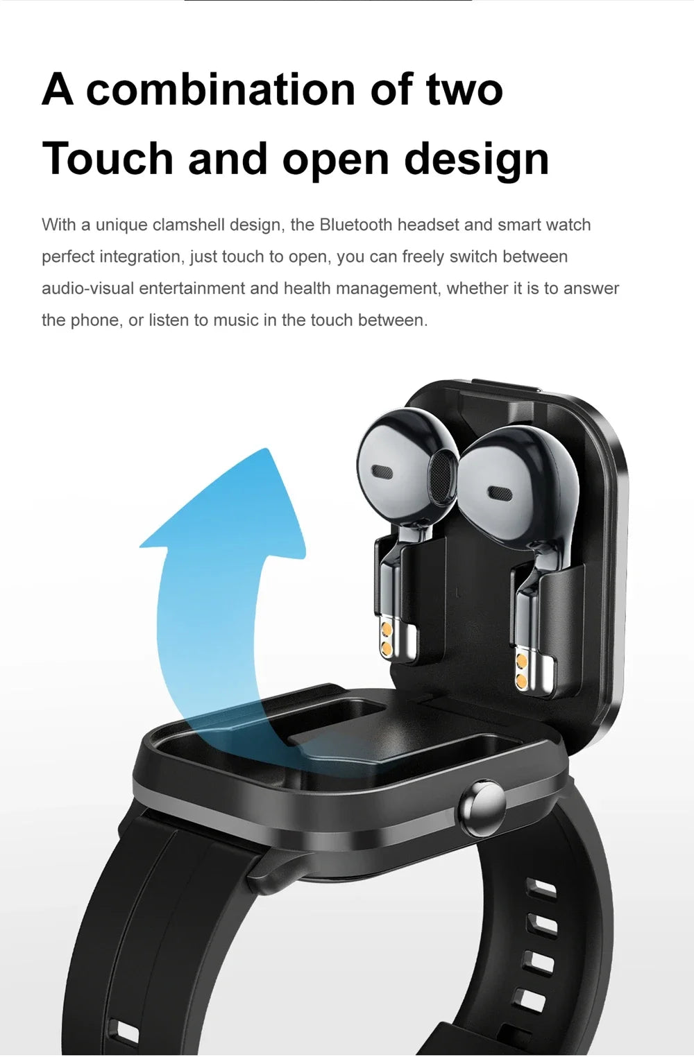 New 2-In-1 Smart Watch With Ear Buds For Men 2 Inch NFC Wireless Call/Fitness Music Control For Huawei Smartphone