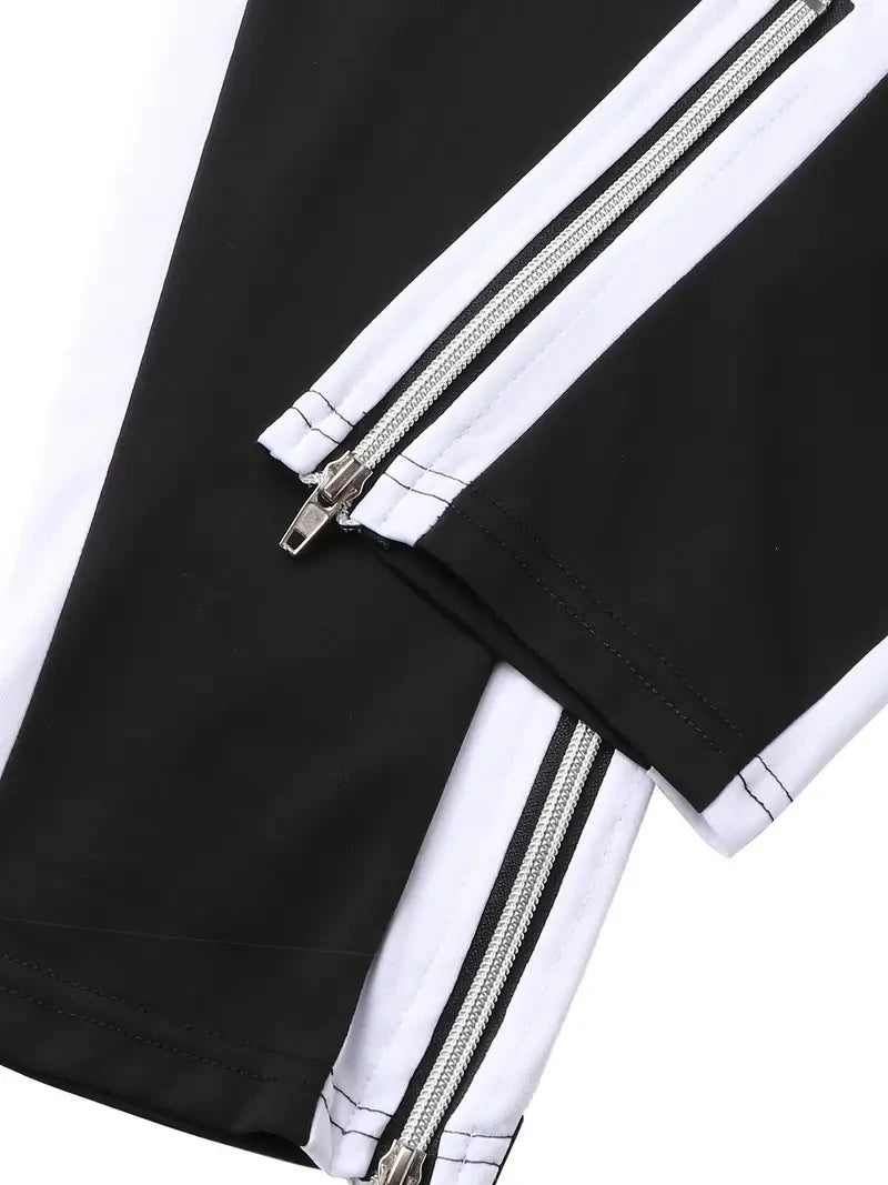 Men Sweatpants Jogging Pants Men Casual Pants Men Stylish Color Block/Zip Pockets Drawstring Sports Skinny Pants Trousers Pants