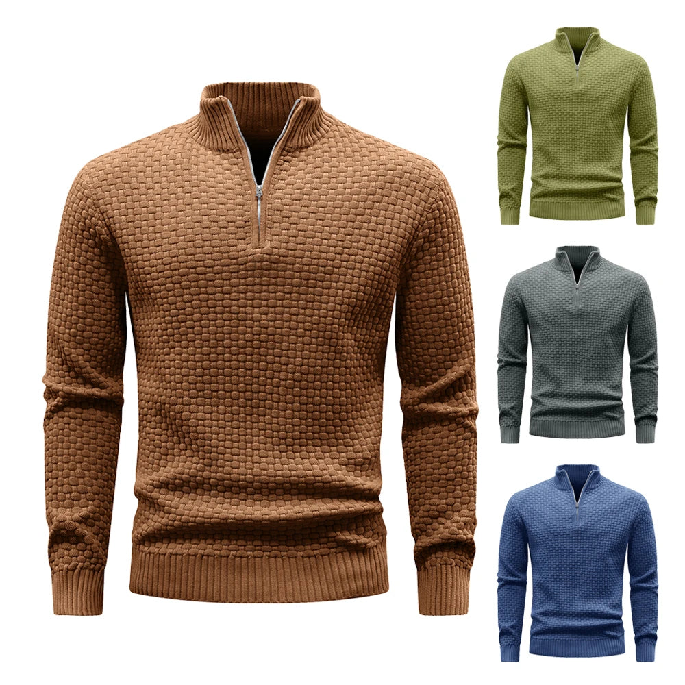 Men's Sweater Spring Outer Wear Quarter Zip Sweaters Polo Zip Pullover/Cable Knit Mock Neck Turtleneck Top US Size