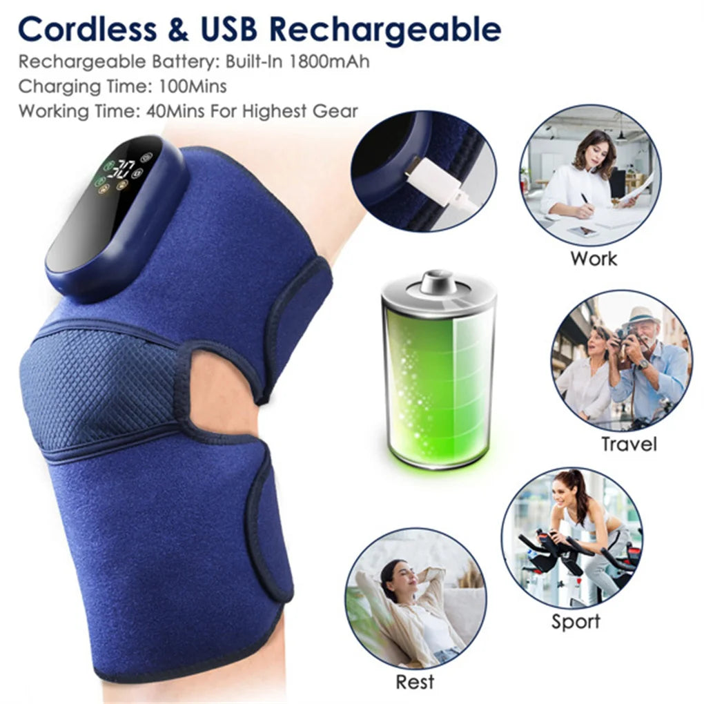Cordless Knee Massager Heated Knee Brace Wrap Electric Knee Heating Pad/with 5-Level Heating 3-Level Vibration Air Compression