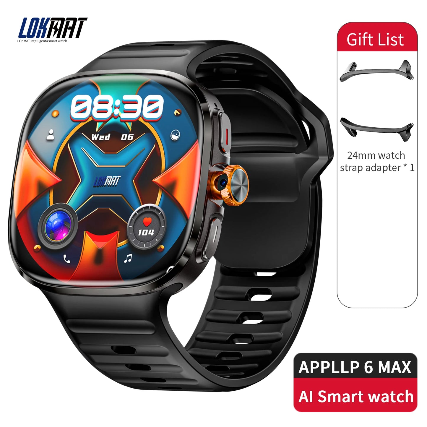 LOKMAT New APPLLP 6 MAX Android Smart Watch Phone Amoled Touch/Screen Rotating Camera AI Translation Function