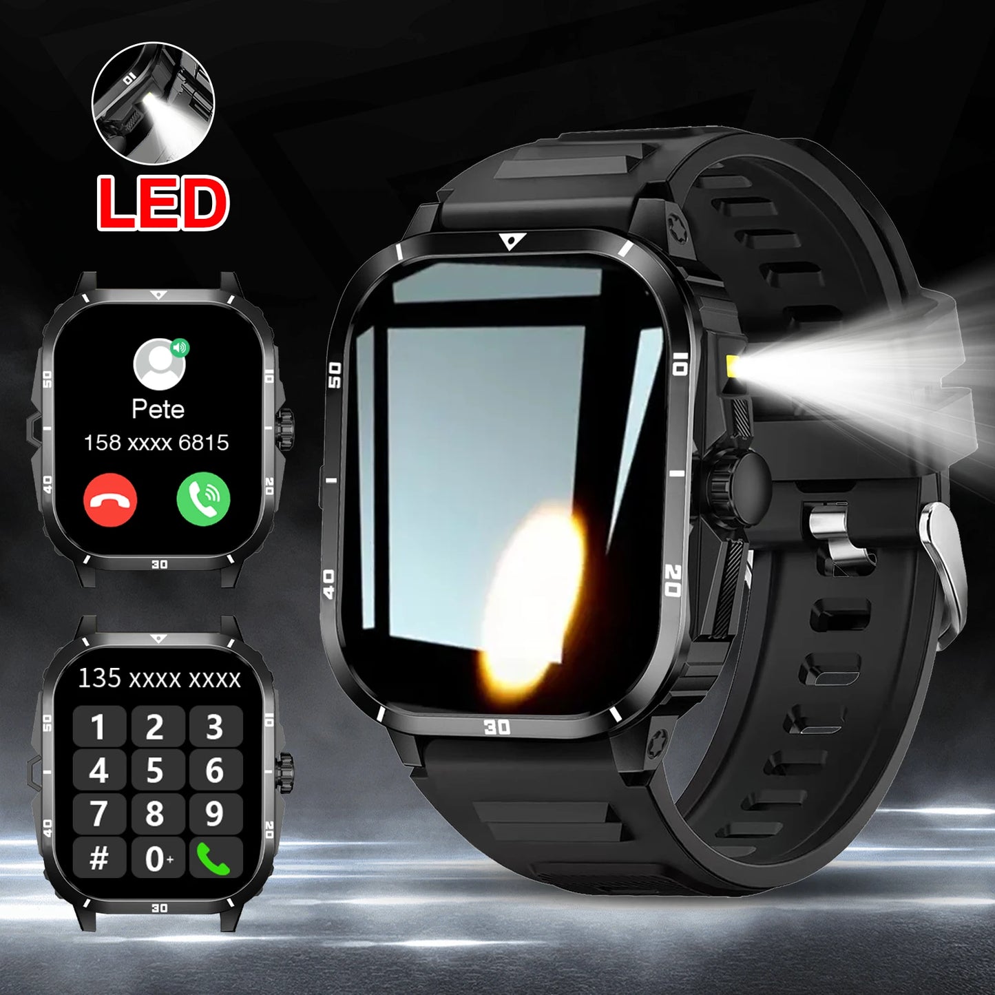 Smart watch full touchscreen sports watch Bluetooth calling/with flashlight unisex compatible with Android and iPhone