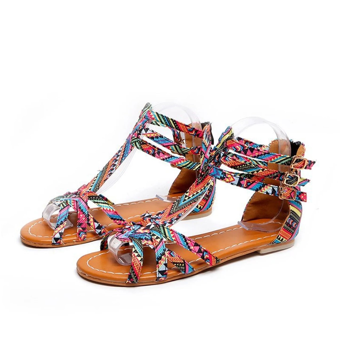 Women Buckle Strap Sandals/Ethnic Style Flats Shoes For Women Platform Sandals