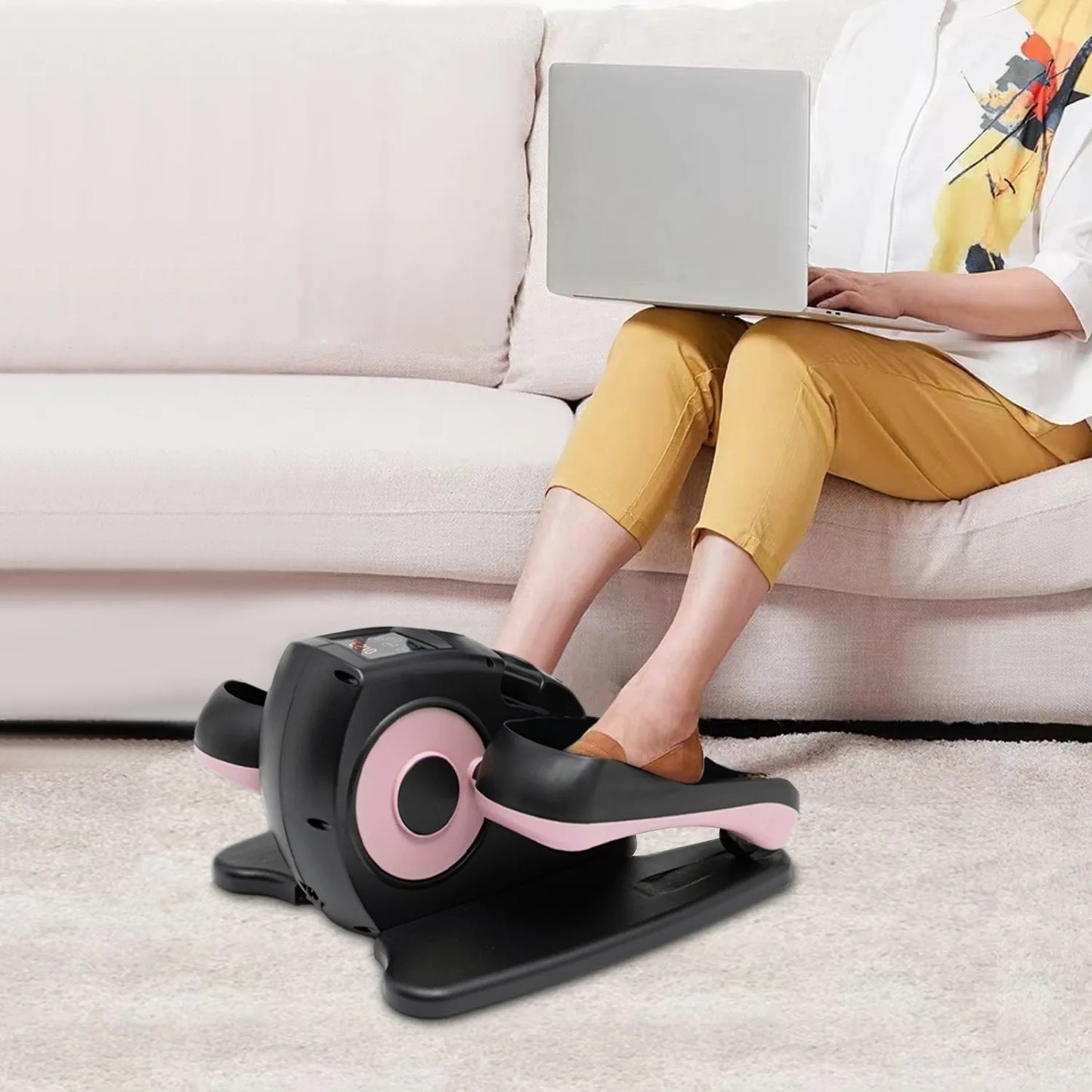2-in-1 Seated Standing Mini Elliptical with LCD Screen Remote Control/Rehab Electric Sitting Leg Foot Pedal Exercise Equipment