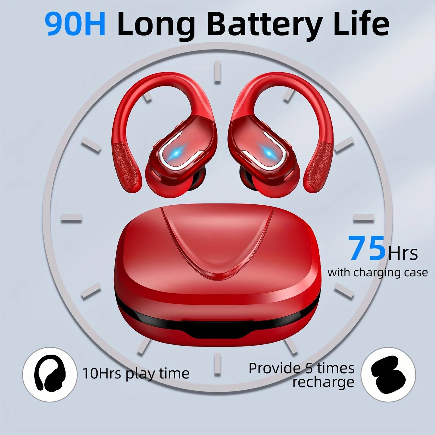 Wireless Earbuds For Running Sports Wireless Earphones With Earhooks/Dual-LED Display Noise Cancelling Sports Earbuds