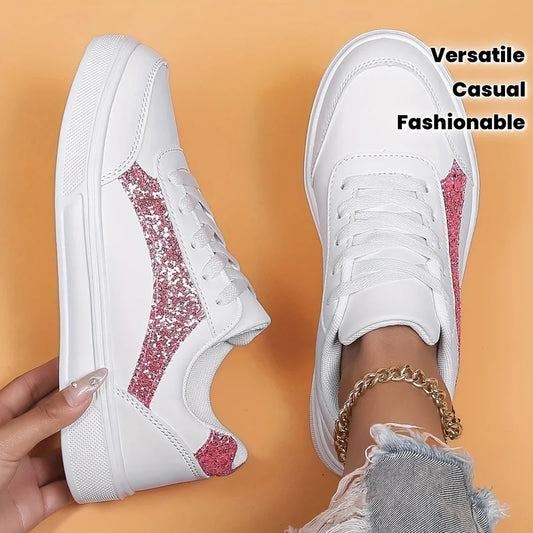 Women's Low-top Casual Sneakers, Sequin Trendy Lightweight Flat Shoes/Breathable Upper Comfortable Fashionable