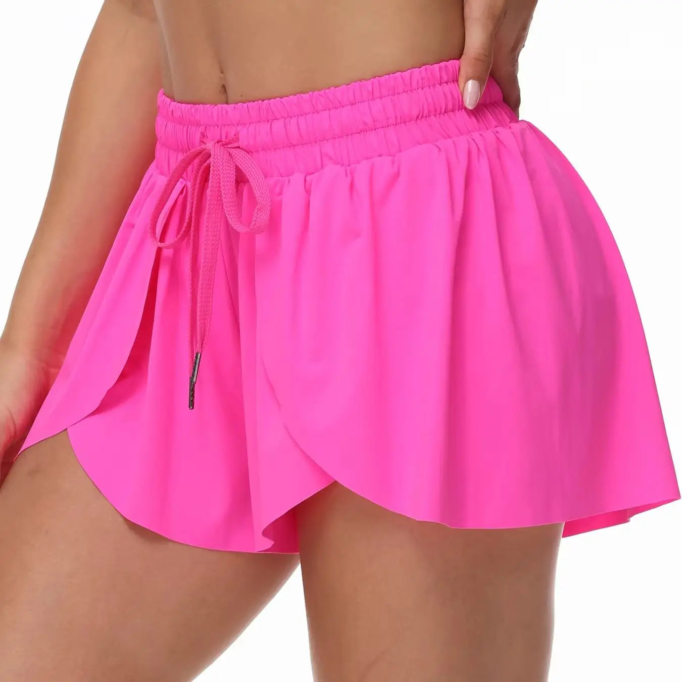 High Waist Running Shorts Women's Two-In-One Gym Yoga Exercise Sweat-Absorbent/Quick-Drying Tennis Skirt Elastic