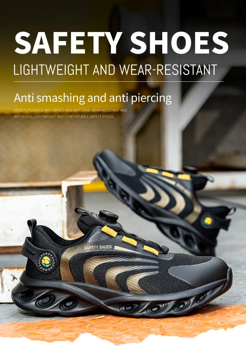 Lace-free, breathable, lightweight and comfortable/anti-smashing and anti-puncture safety shoes
